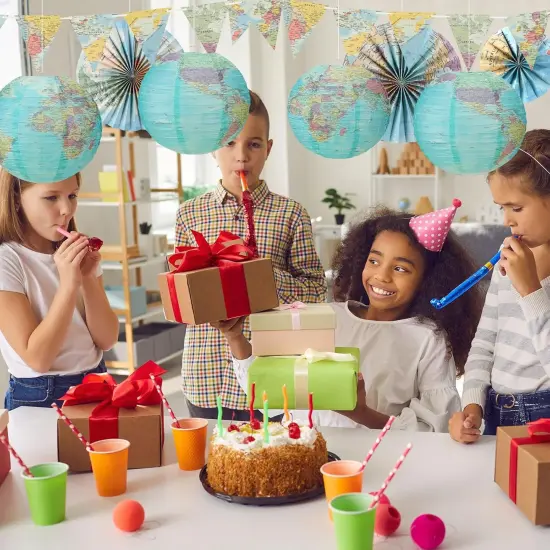 19 Pcs Map Classroom Decorations Travel Themed Party Decorations Globes Hanging Paper Lantern Fans Triangle Flags {2}