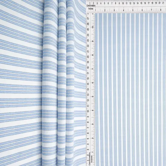 1 Yard Poplin Triple Stripe Fabric 57/58&Prime; Wide Polyester Rayon Blend BLUE LT {1}