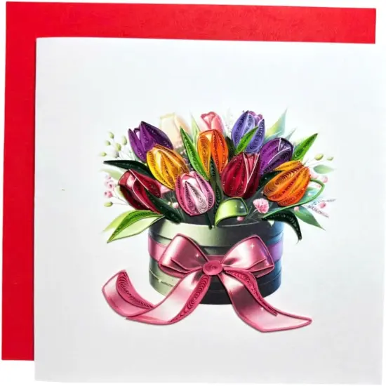 Handmade Quilling Tulip Flower Box Card &ndash; 3D Pop-Up {1}