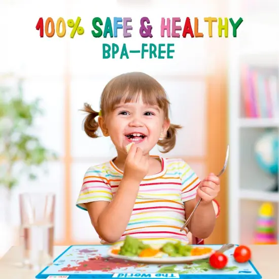 merka Kids Placemat Kids World Map Kids Placemats For Dining Table World Atlas Map Countries Continents and Oceans Non-Slip Reusable Placemats {5}