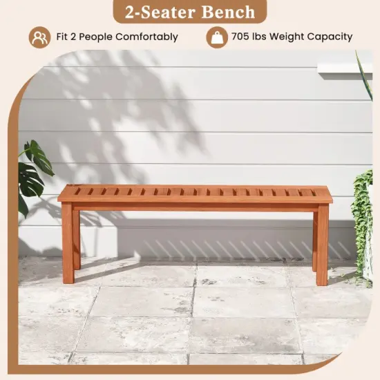 47 Inch Patio Wood Bench for 2 with Slatted Seat and Teak Oil Finish {5}