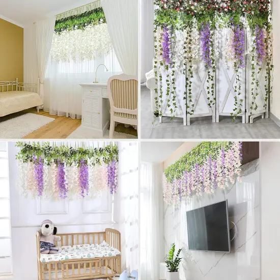 10Pcs White & Pink Fake Wisteria Hanging Flower Garlands {4}