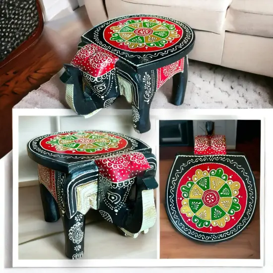 Elephant Stool, Home Decor Stool, Indian Home Decor, Living Room Decor, Painted Stool, Traditional Table, Indian Decoration {1}