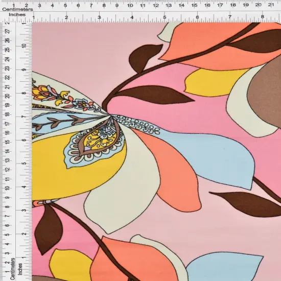 Soft Floral Garden Brushed DTY Knit Fabric Stretch Material 58/60" Wide PINK YELLOW {4}