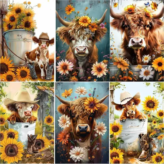 6 Pack 5D Diamond Painting Kits for Adults (E 6 Pack Cow) 15.7 x 11.8 x 0.1 inches {1}