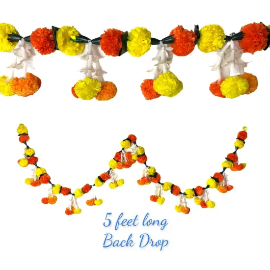 5 Feet Marigold Jasmine Yellow Orange Door Toran Hanging Valance Marygold Garland Mantle Decor Puja Diwali Decoration Day of the Dead Dia De Los Muertos Mexican Fiesta Halloween Decor {4}