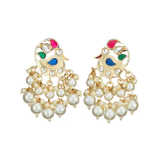 Indian Peacock Earrings for Women - Indian Jhumka Earrings for Women Chandbali Earring in Golden Tone Faux Pearl Bollywood Style Chandelier Dangle Earrings Jewelry for Bride Gift for Her LightPink {2}