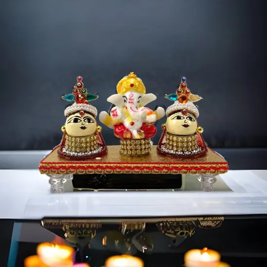 Lord Ganesha with Riddhi Siddhi Goddess Riddhi Siddhi Set Spouse of Ganesha Spiritual Gift Idol Showpiece for Home Decoration and Car Dashboard Housewarming Pooja Diwali Favor {1}
