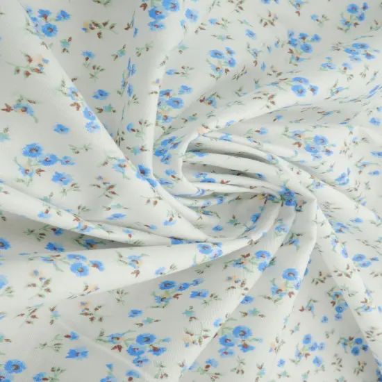1 Yard Stretch Poplin Ditsy Print Fabric, 57/58&Prime; Wide Cotton Spandex Blend BLUE {2}