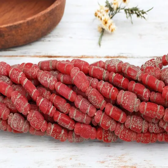 14x8mm Rustic Aged Red Indonesian Java Glass "Bottle" Beads (18" Strand) {4}