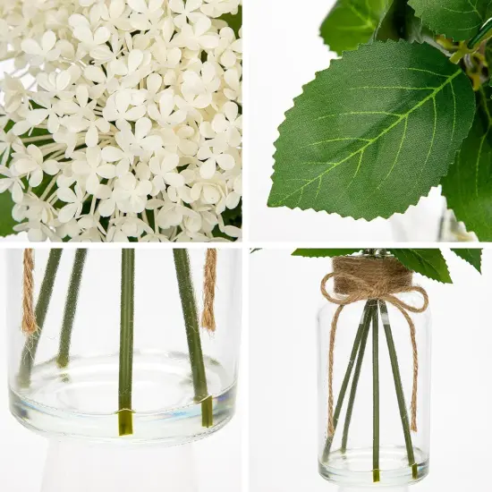 Artificial Hydrangea Flowers in Glass Vase with Faux Water, 13.8" Fake Cream Hydrangeas Arrangement Centerpiece for Home Caf&eacute; Kitchen Bathroom Decoration {3}