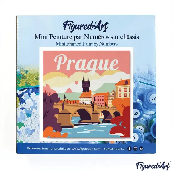 Figured'Art Mini Paint by Numbers Kit for Adults with Frame Travel Poster Prague Small format 8"x8" - Craft Art Painting DIY Canvas Already Stretched on a Wooden Frame {3}