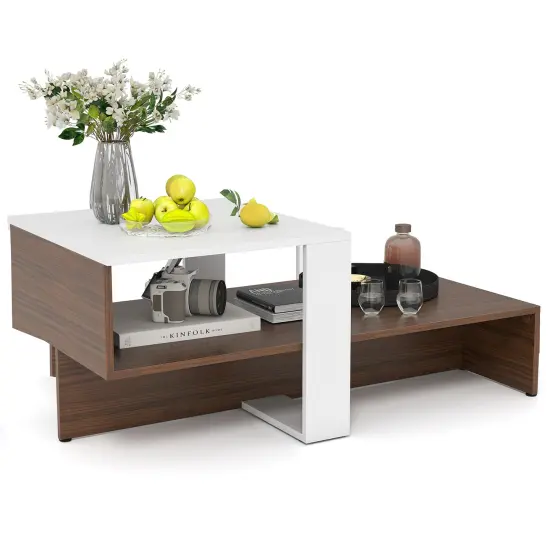 Engineered Wood Coffee Table with Geometric Shelf 2 Tier {2}