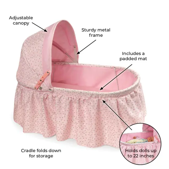 Badger Basket Folding Doll Cradle with Hood - Pink/Rosebud {3}