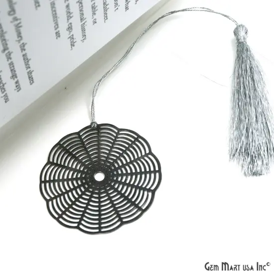 Metal Web Bookmark With Tassel. Oxidized Bookmark, Reader Gift, Handmade Bookmark, Page Marker, Aesthetic Gift. 56mm {3}