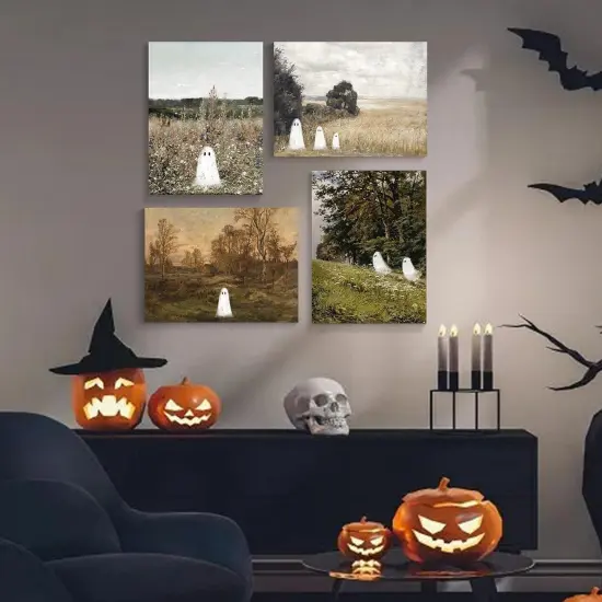 4 Piece Cute Ghosts Canvas Wall Art - 8x10 Inches {3}