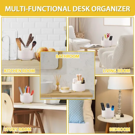 Makeup Brush Holder, Multi-angle Rotating Makeup Organizer, Multifunction Cosmetic Organizer for Bathroom Countertop, Bedroom Nightstand, Desktop, Makeup Desk Organizer, White {4}