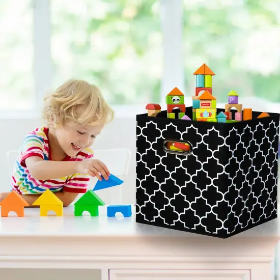 SEVENDOME Black Fabric Storage Bins Cube ,11x11x11 Fabric Cubby Organizer Baskets with Handle, Foldable Basket for Closet or Collapsible Storage Box Set of 2 (Black ) {5}