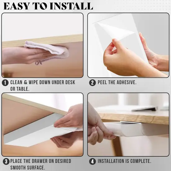 Desk Oasis 2 Pack Under Desk Storage, Plastic Desk Accessories, Slide Out Desk Drawer Attachment - Plastic Desk Accessories, Under Desk Drawer |Hidden Self Adhesive Drawer for office Home {3}