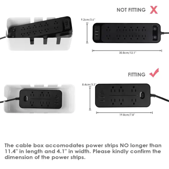 Cable Management Box by Baskiss, 12x5x4.5 inches, Wood Lid, Wire Organizer for Desk TV Computer USB Hub System to Cover and Hide & Power Strips & Cords {5}