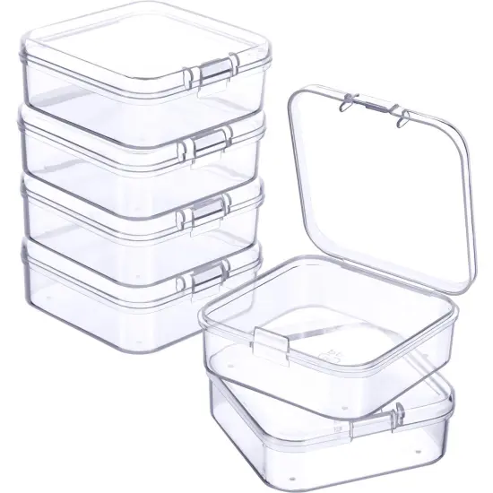 6 Pieces Mini Plastic Clear Beads Storage Containers Box for Collecting Small Items, Beads, Jewelry, Business Cards, Game Pieces, Crafts (2.13 x 2.13 x 0.79 Inch) {2}