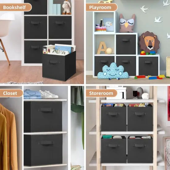 STORAGE MANIAC Storage Cubes, 11 Inch Durable 6 Pack Fabric Foldable Collapsible Bins with Handles for Organization, Closet, Shelves, Offices, Toys, Black {2}