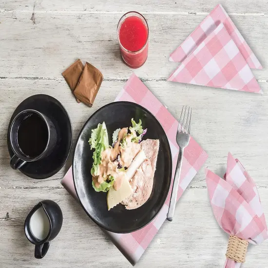 Gingham Buffalo Check Cotton Dinner Napkins &ndash; 12-Pack, 18"x18" Pink/White Premium Wedding & Home Dining Napkins {2}