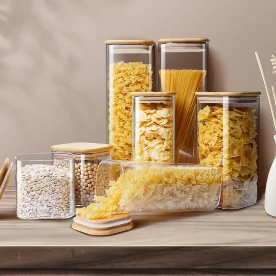 Square Glass Jars with Bamboo Lids 53 FL OZ [Set of 4], Glass Canisters with Airtight Lid, Glass Food Storage Containers for Pasta, Cereal, Coffee, Flour, Sugar, Best for Kitchen & Pantry {2}