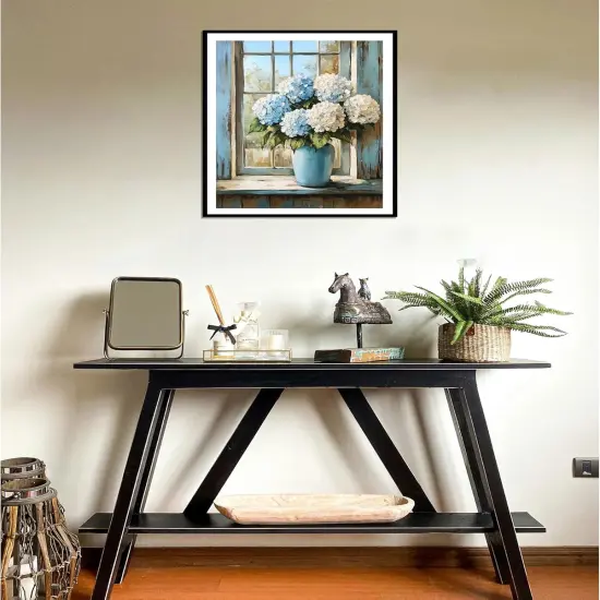 Hydrangeas Paint by Number, Rustic Window Blue Flowers Paint by Numbers for Adults,Easy Acrylic Adults Beginner DIY Oil Painting on Canvas for Gift, Floral Home Wall Decor {2}