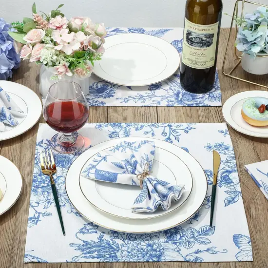 24 Pcs Cloth Napkins Plants Butterfly Soft Reusable Napkin Country French Cotton Dinner Towel Decorative Washable Towels for Spring Summer Fall Party(Blue White Flower,24 Pcs) {3}