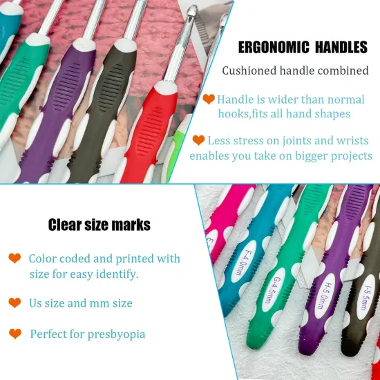 13 Size Crochet Hook Set,2mm(B)-10mm(N) Ergonomic Crochet Hooks with Case,Extra Long for Arthric Hands,Soft Grip Crochet Hooks Needles for Beginners&Gift {3}