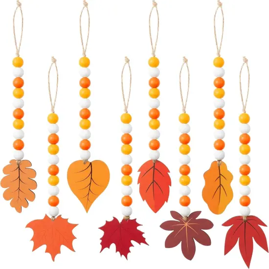 Fall Wood Bead Garland - 8pcs Maple Leaf {1}