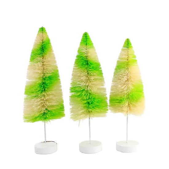 Bethany Lowe 12.0 Inch Lime Stripes Delight Halloween Decorative Tree Set , Halloween Decor Bottle Brush Trees Green {2}