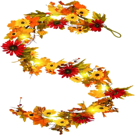 6FT Fall Maple Leaf Garland with Lights - Round {1}