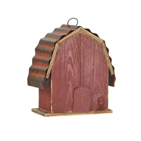 Red Barn Wood Metal Hanging Birdhouse with Distressed Finish and Rustic Roof {3}