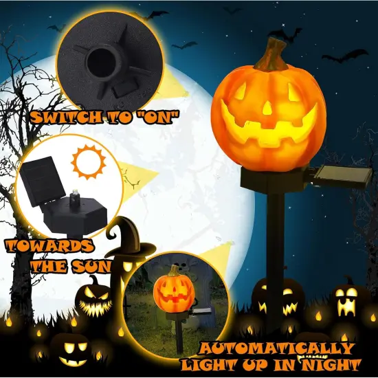 2 Pcs Halloween Pumpkin Pathway Solar Lights {3}