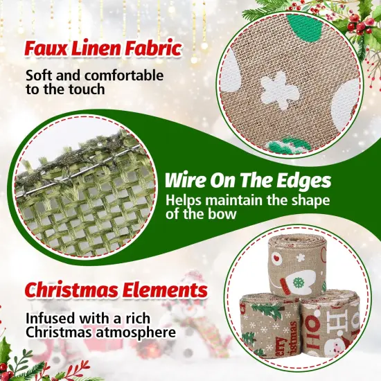 5 Colors Wreaths Burlap Ribbon- Total 27.3yards Christmas Xmas Wired Edge Ribbon for Gift Wrapping Bows Rustic Crafts Supplies Weddings Holiday Decorations - 2.4in Wide {5}