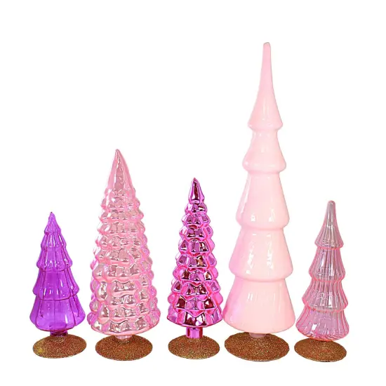 Cody Foster 17.0 Inch Pink Glass Hued Trees S/5 Easter Decorative Tree Set , Multi Seasonal Decor Easter Valentines Village Decorate Decor {3}