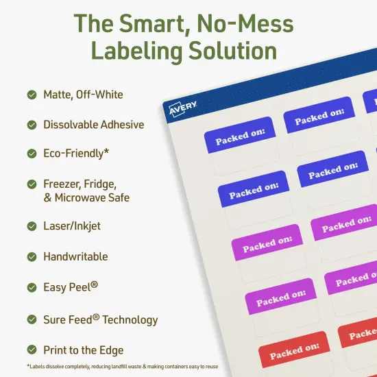 Avery Dissolvable Labels, 1" x 1.5" Rectangle {2}