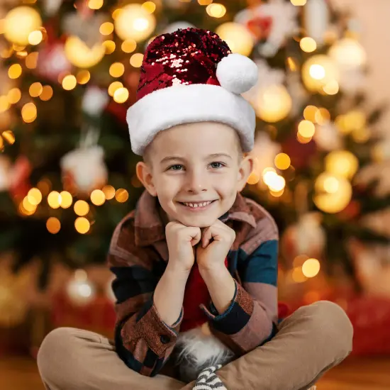 Northlight 15" Red and Silver Reversible Sequined Christmas Santa Hat with Faux Fur Cuff {1}