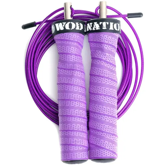 WOD Nation Attack Speed Jump Rope : Adjustable Jumping Ropes : Unique Two Cable Skipping Workout System : One Thick and One Light 11 Foot Cable : Perfect for Double Unders : Men and Women Purple {2}