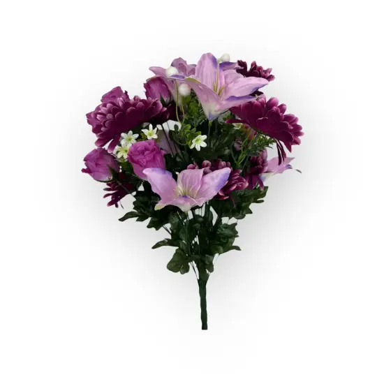 21" Artificial Purple Lily, Daisy & Rose Bud Bush &ndash; Faux Floral Pick for Wreaths, Vases & Home Decor-FBX111-PU/LV {2}