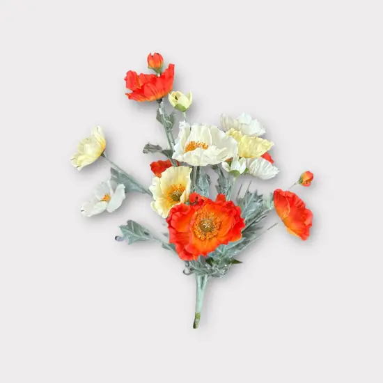 21" Faux Orange & Yellow Poppy Bush &ndash; Artificial Wildflower Bundle for Spring Decor & Floral Crafts-FBP832-OR/YE {4}