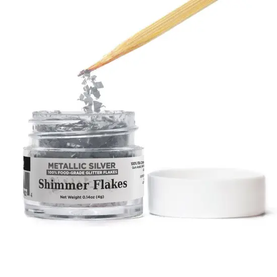 Metallic Silver Edible Shimmer Flakes 4 Gram Jar {1}