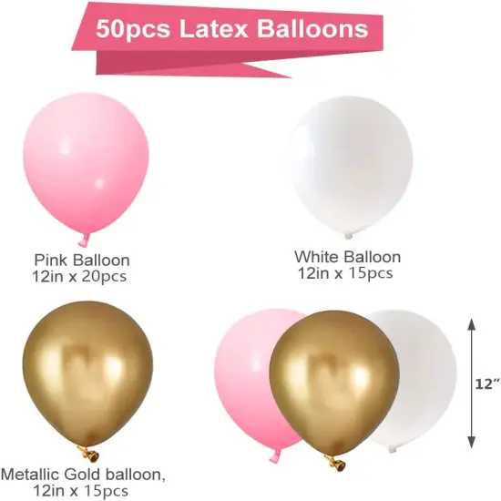 Pink Gold White Latex Balloons {2}