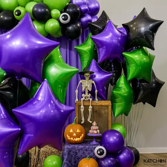 Purple Green and Black Star Balloons Foil(Purple, Green & Black) {5}