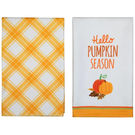 Northlight Hello Pumpkin Season and Plaid Fall Harvest Kitchen Tea Towels - 26" - Set of 2 White {4}