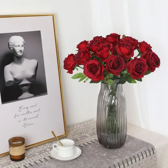 10 Pcs Fake Artificial Roses Silk Flowers with Stems for Home Wedding Hotel Office Centerpiece Decor {3}