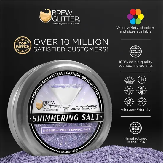 Brew Glitter - Shimmering Purple Rimming Salt (4oz, 1x Bar Tin) Edible Glitter Blended Cocktail Garnish for Mixed Drinks and Beverages {2}