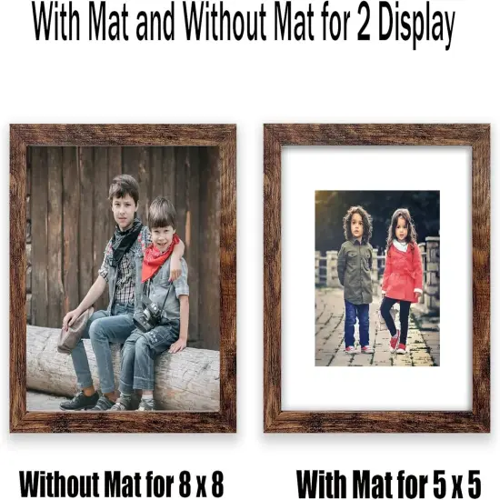 8x8 Picture Frame Rustic Brown Wood Set of 6,Display Pictures 5x5 with Mat or 8x8 Without Mat,Multi Photo Frames Collage for Wall {3}